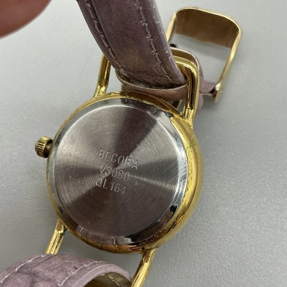Becora V3080 Womens Watch 26mm Moon Phase Gold Tone Pink Strap New Battery